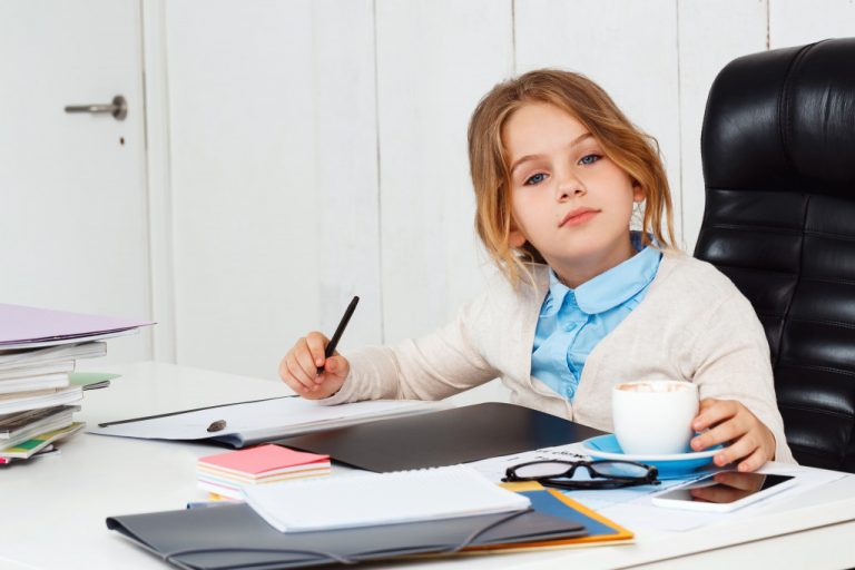 girl sitting at an office