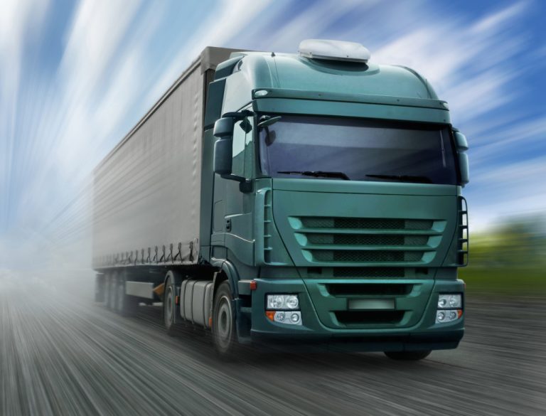 A truck going through a highway
